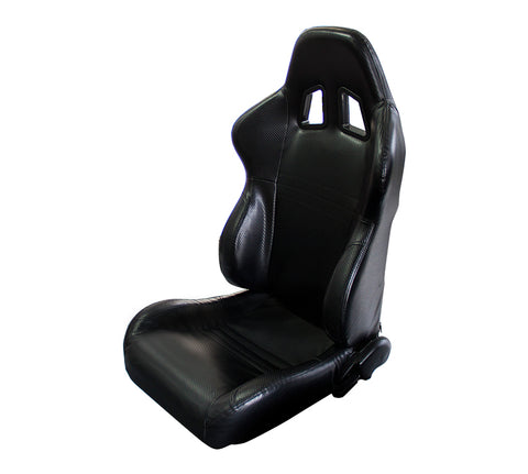 NRG RSC-204: PVC Leather Sport Seats Black w/ Black Trim (Pair)