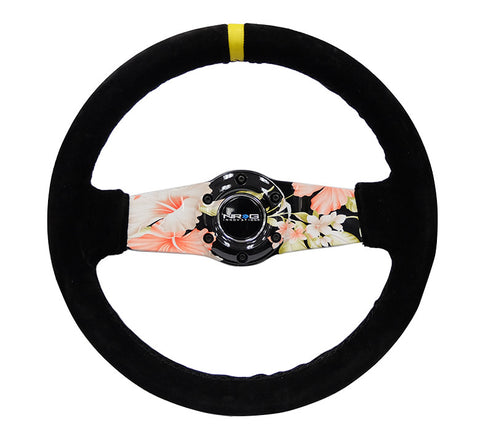 NRG RST-021S-SUN-Y: Japanese Floral Hydro-Dipped Suede Steering Wheel