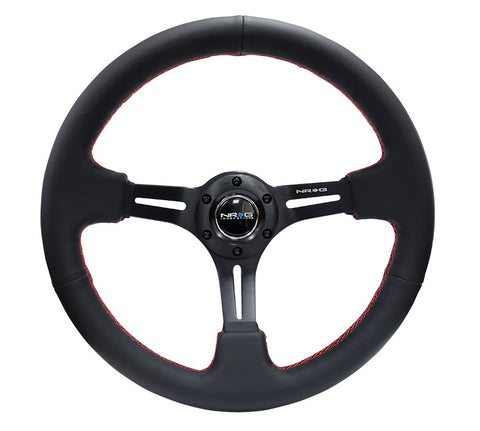 NRG RST-018R-RS: 350mm Sport Steering Wheel (3" Deep) Black Leather with Red Stitching