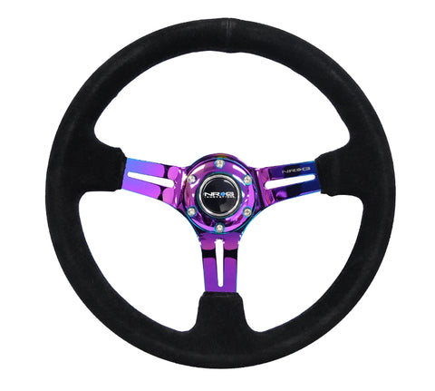 NRG RST-018S-MCBS: 350mm Sport Steering Wheel (3" Deep) Neochrome Suede w/ Black Stitching