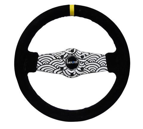 NRG RST-021S-WAVE-Y: Japanese Wave Hydro-Dipped Suede Steering Wheel