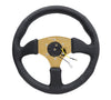 NRG RST-023GD-R: 350mm Race Style Leather Steering Wheel Black Stitching - Drive NRG