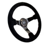 NRG RST-036BK-S: 350mm Suede Steering Wheel with Black Spokes Red Stitching - Drive NRG