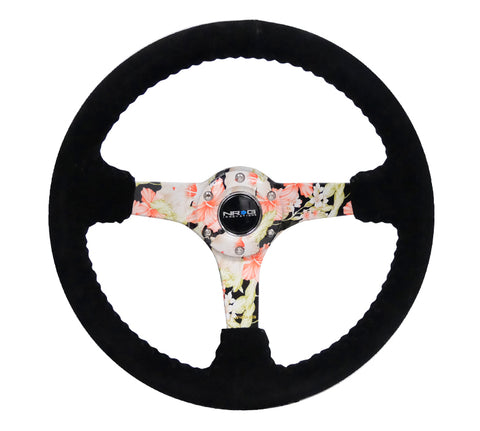 NRG RST-036FL-S: Deep Dish Japanese Floral Hydro-Dipped Suede Steering Wheel