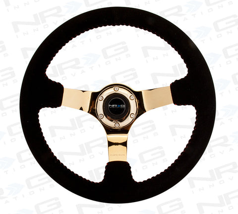 NRG RST-036GD-S: 350mm Suede Steering Wheel with Gold Spokes Red Stitching