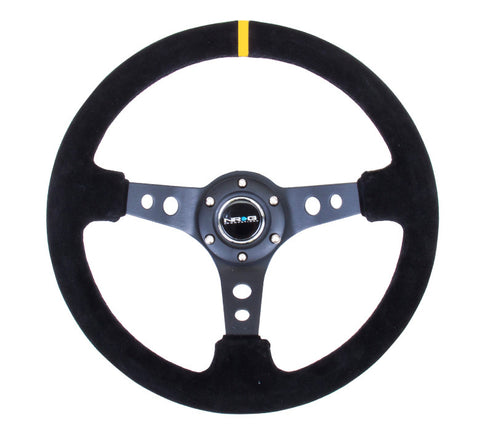 NRG RST-006S-Y: 350mm Suede Sport Steering Wheel Black 3" Deep Dish Yellow Marking
