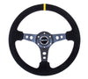 NRG RST-006S-Y: 350mm Suede Sport Steering Wheel Black 3" Deep Dish Yellow Marking - Drive NRG