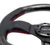 NRG Innovations ST-009CFRS Carbon Fiber Flat Bottom Steering Wheel with Red Stitching close up