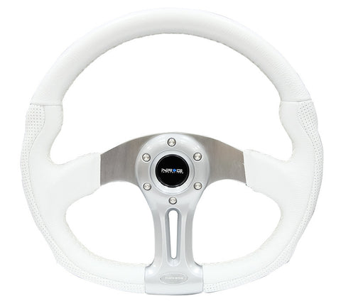 NRG ST-013WT: 350mm "Storm Trooper" Sport White Leather with white stitching Steering Wheel Oval