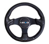 NRG ST-014CFBK: 350mm Carbon Fiber Steering Wheel Black Frame Black Stitching w/ Rubber Cover Horn Button - Drive NRG