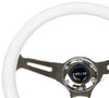 NRG ST-015CH-GL: Classic Luminor White Wood Grain Wheel Chrome Spoke Green Glow - Drive NRG