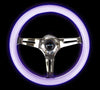 NRG ST-015CH-GL/PP: Classic Luminor White Wood Grain Wheel Chrome Spoke Purple Glow - Drive NRG