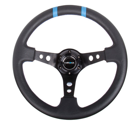 NRG ST-016R-BK: Limited Edition 350mm Sport Steering Wheel Black w/ blue double center markings