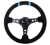 NRG ST-016S-BK: Limited Edition 350mm Sport Suede Steering Wheel Black w/ blue double center markings - Drive NRG