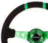 NRG RST-016S-GN: Limited Edition 350mm Sport Suede Steering Wheel Green w/ green double center markings - Drive NRG