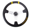 NRG ST-028BK-Y: 360mm "Bumble Bee" Sport Steering wheel- Black leather w/ White stitching. Double yellow Center Marking - Drive NRG