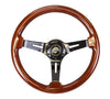NRG RST-018BR-BK: 350mm Classic Dark Wood Grain Wheel (3" Deep) Black Chrome - Drive NRG