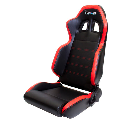 NRG RSC-206: PVC Sport Seat Black w/ Red Stitch with logo (Pair)