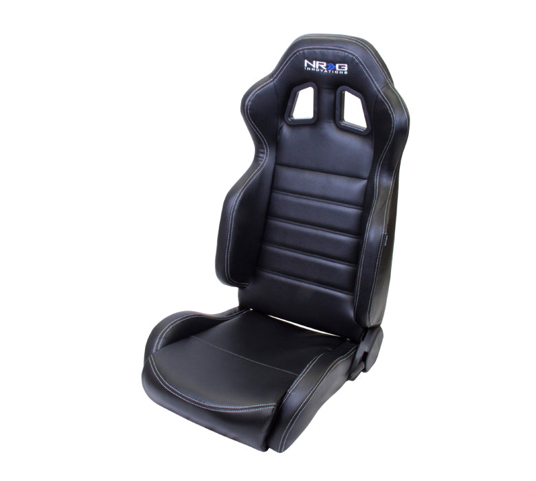 NRG RSC-208: PVC Sport Seat Black w/ Silver Stitch with logo (Pair) - Drive NRG
