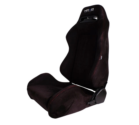 NRG RSC-220: Type-R Suede Sport Seat - Black w/ Red Stitch with NRG Logo (Pair)