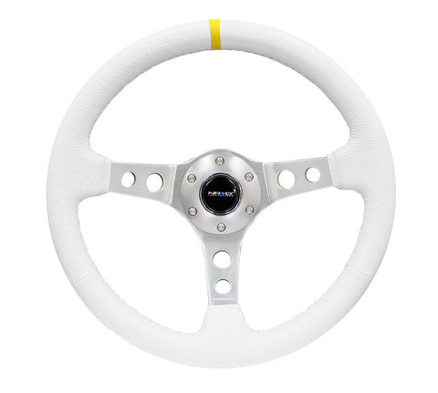 NRG RST-006WT-Y: 350mm Sport Steering Wheel Deep Dish White- Yellow Center Marking