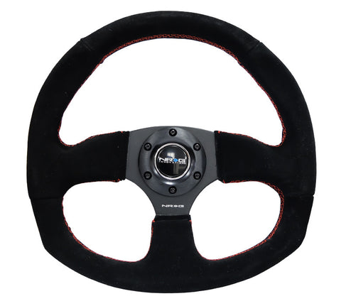 NRG RST-009S-RS: 320mm Racey Style Suede Steering Wheel with Red Stitching