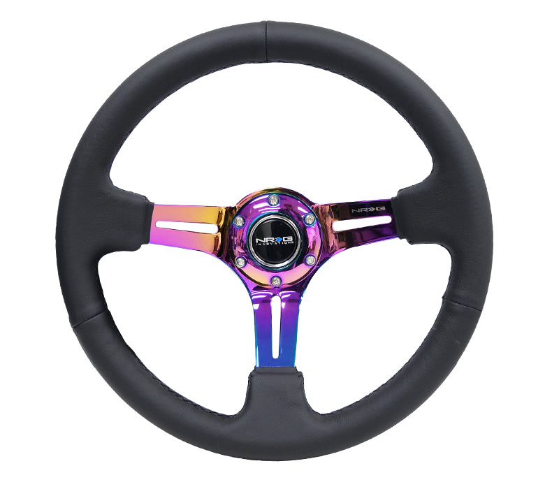 NRG RST-018R-MCBS: 350mm Sport Steering Wheel (3" Deep) Neochrome Leather w/ Black Stitching - Drive NRG