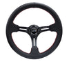 NRG RST-018R-RS: 350mm Sport Steering Wheel (3" Deep) Black Leather with Red Stitching - Drive NRG