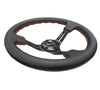 NRG RST-018R-RS: 350mm Sport Steering Wheel (3" Deep) Black Leather with Red Stitching - Drive NRG