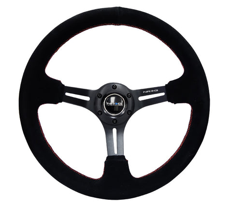 NRG RST-018S-RS: 350mm Sport Steering Wheel (3" Deep) Suede with Red Stitching