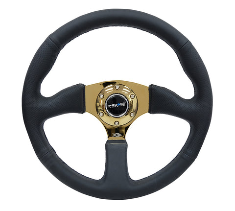NRG RST-023GD-R: 350mm Race Style Leather Steering Wheel Black Stitching