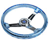 NRG 350mm Sport Steering Wheel (2" Deep) Acrylic Clear/Blue with Chrome Center (RST-027CH-BL)