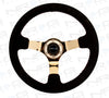 NRG RST-036GD-S: 350mm Suede Steering Wheel with Gold Spokes Red Stitching - Drive NRG