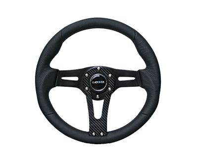 320mm "Sniper" Black Leather Steering Wheel w/ Carbon Center Spoke ST-002RCF