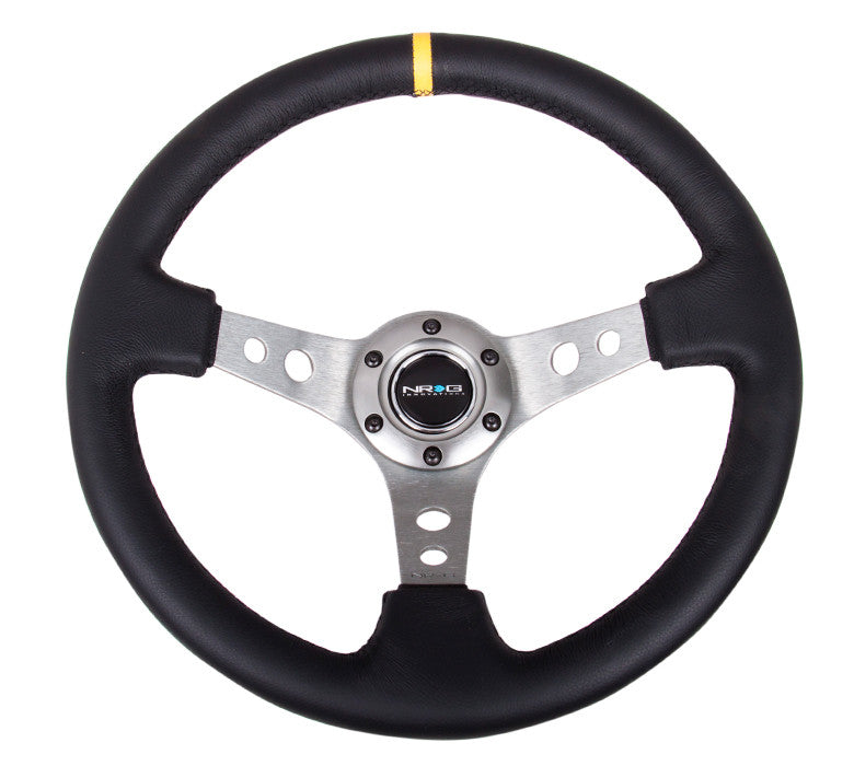 NRG RST-006GM-Y: 350mm Sport Steering Wheel Deep Dish Gunmetal- Yellow Center Marking - Drive NRG