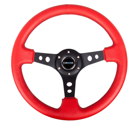 NRG RST-006RR-BS: 350mm Red Sport Steering Wheel 3" Deep Dish Black Spoke
