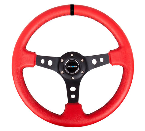 NRG RST-006RR-BS-B: 350mm Red Sport Steering Wheel 3" Deep Dish Black Spoke/Stripe