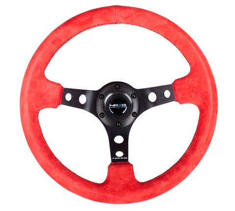 NRG RST-006S-RR: 350mm Red Suede Sport Steering Wheel Black 3" Deep Dish