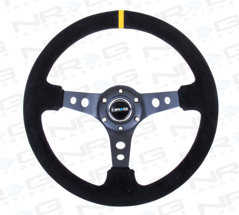 NRG RST-006S-Y: 350mm Sport Steering Wheel (3" Deep) - Suede w/ yellow center marking