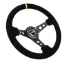 NRG RST-006S-Y: 350mm Suede Sport Steering Wheel Black 3" Deep Dish Yellow Marking - Drive NRG