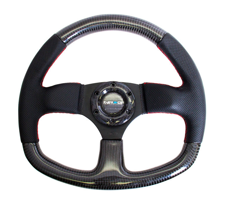 NRG Innovations ST-009CFRS Carbon Fiber Flat Bottom Steering Wheel with Red Stitching