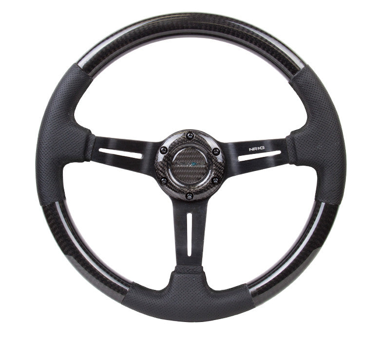 NRG Innovations ST-010CFBS 350mm Carbon Fiber Steering Wheel with Leather Accents and Black Stitching