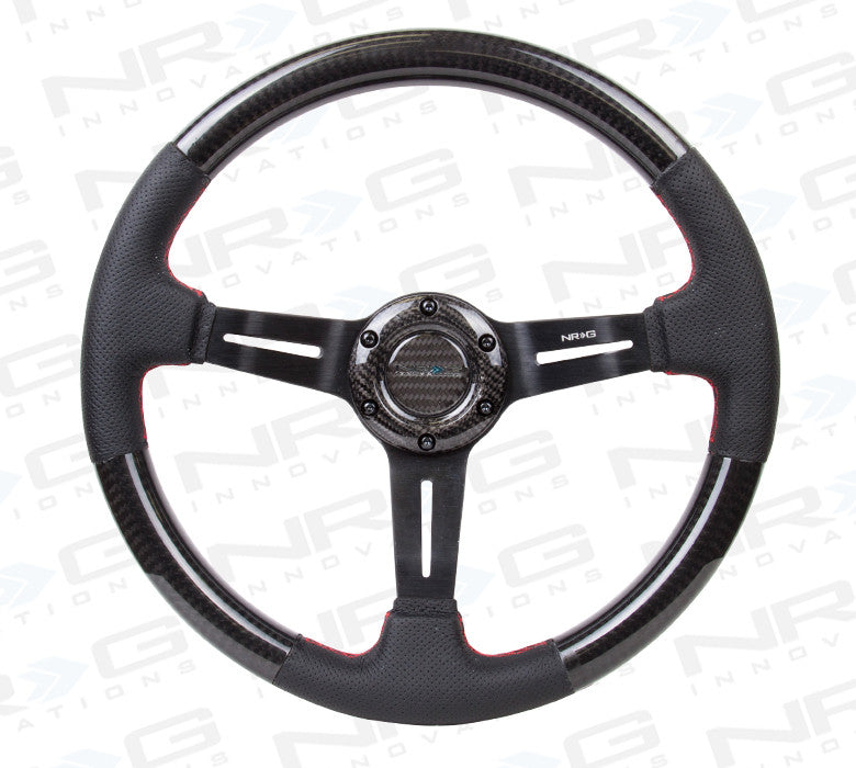 NRG Innovations ST-010CFRS 350mm Carbon Fiber Steering Wheel with Leather Accents