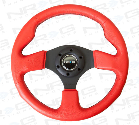 NRG 320mm Red Sport Leather Steering Wheel with Black Stitch ST-012RR-BS