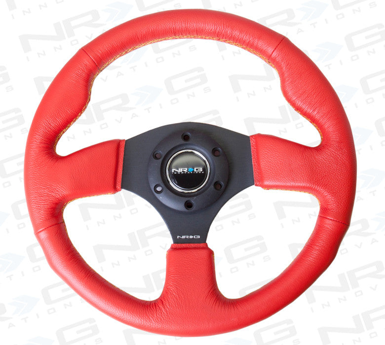 NRG 320mm Red Sport Leather Steering Wheel with Yellow Stitch ST-012RR-YS - Drive NRG
