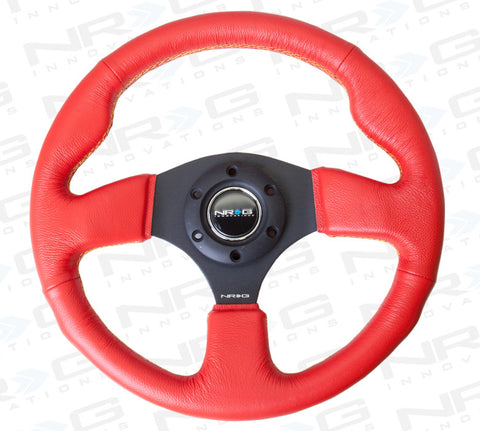 NRG 320mm Red Sport Leather Steering Wheel with Yellow Stitch ST-012RR-YS