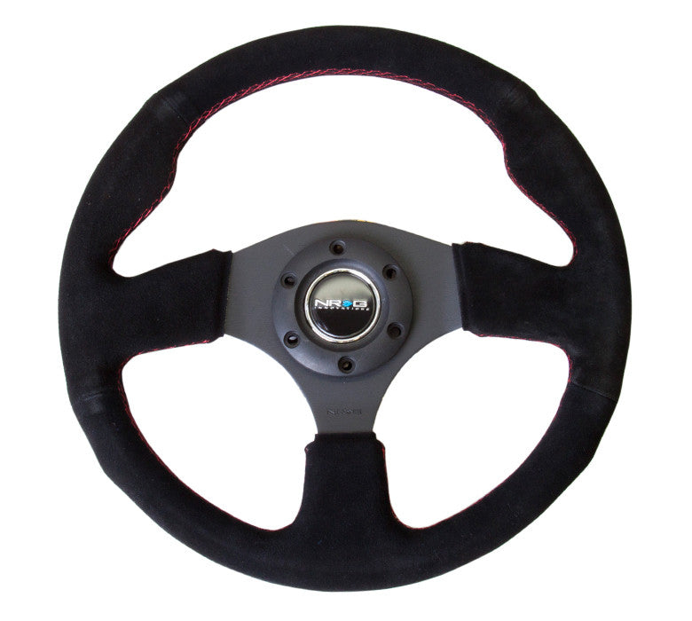 NRG RST-012S-RS: 320mm Race Style Suede Steering Wheel with Red Stitch - Drive NRG