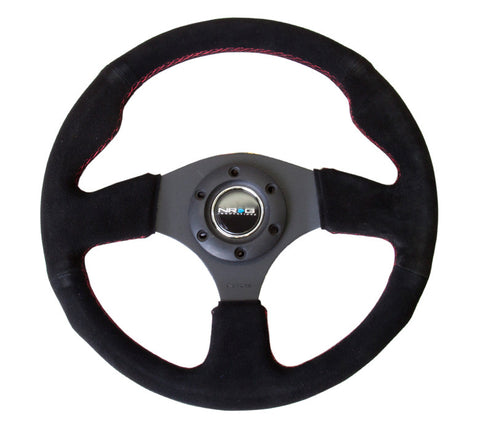 NRG RST-012S-RS: 320mm Race Style Suede Steering Wheel with Red Stitch