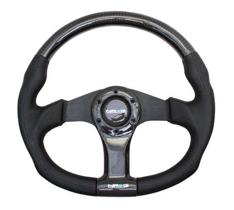 NRG ST-013CFBK: 350mm Carbon Fiber Steering Wheel Flat Bottom with Black Stitching