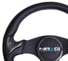 NRG ST-014CFBK: 350mm Carbon Fiber Steering Wheel Black Frame Black Stitching w/ Rubber Cover Horn Button - Drive NRG